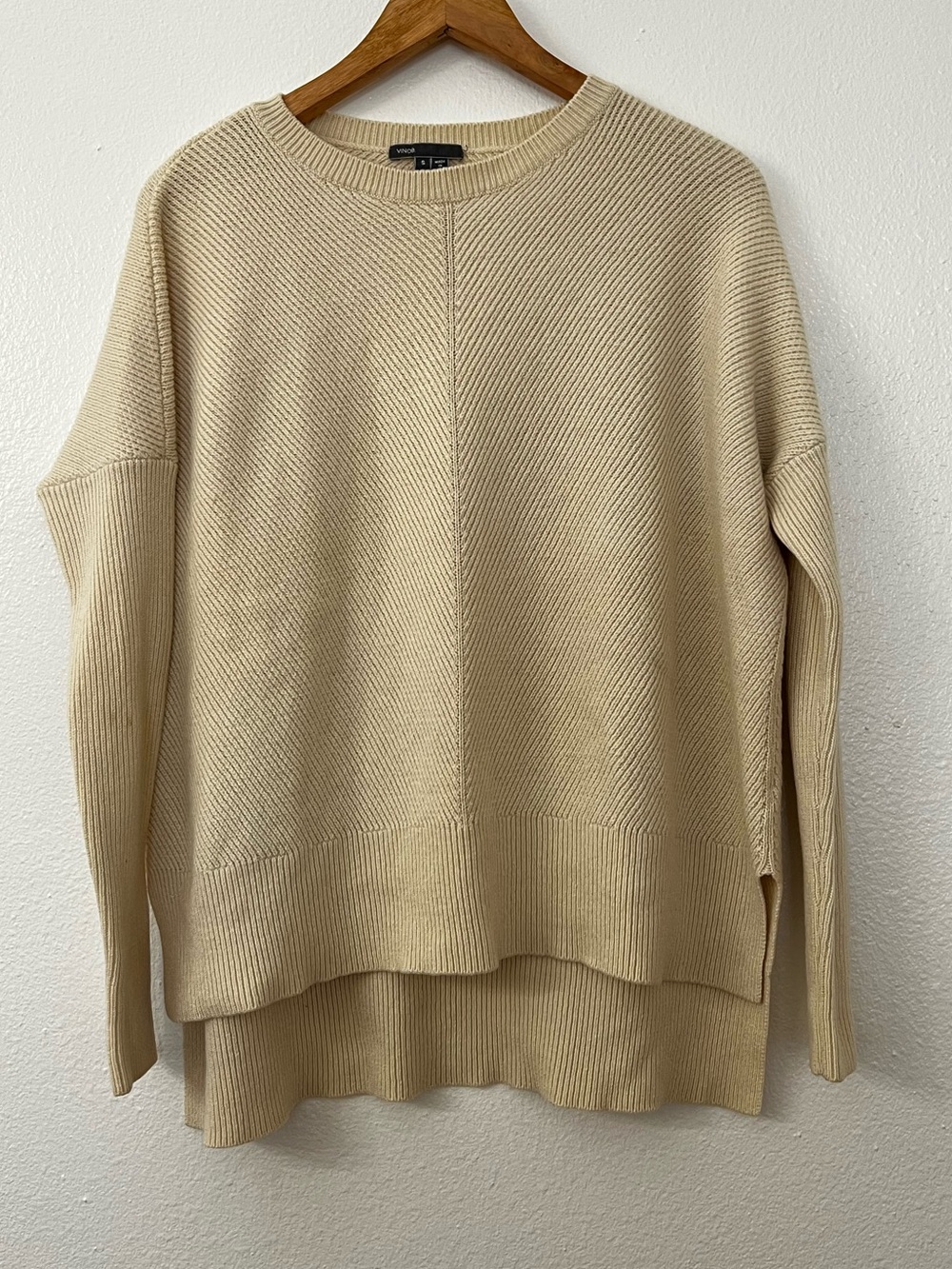Vince Cream Crewneck Relaxed Fit Drop Shoulder Wool Cashmere Knit Sweater